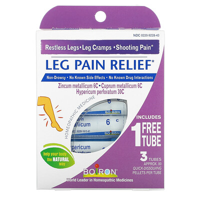 

Boiron, Leg Pain Relief, 3 Tubes, Approx. 80 Quick-Dissolving Pellets Per Tube