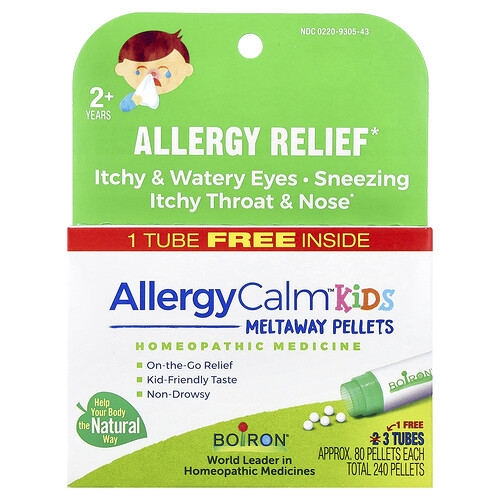 Boiron, AllergyCalm™ Kids, 2+ Years, 3 Tubes, 80 Pellets Each