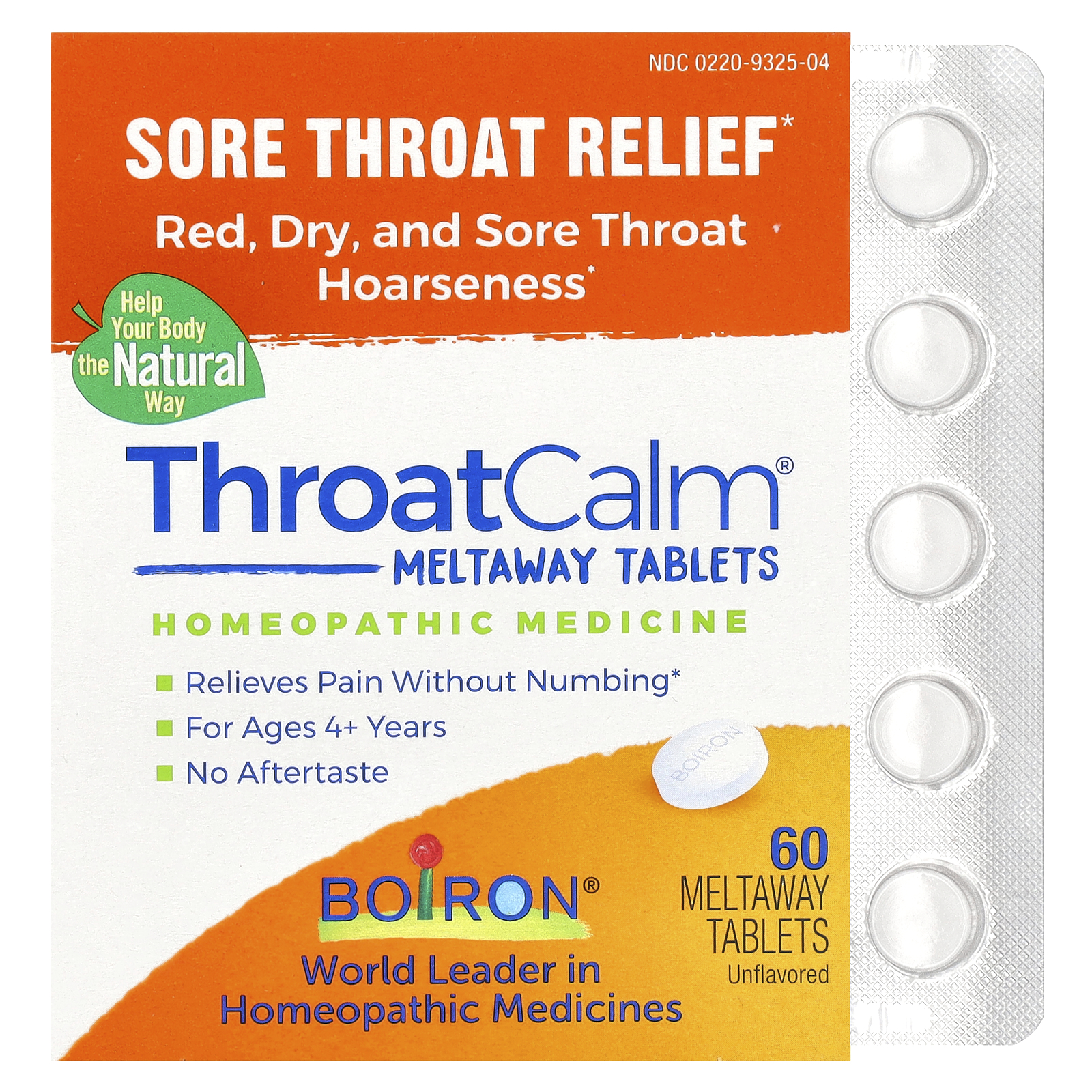 Boiron (보이론), ThroatCalm, 인후통 완화, 만 3세 이상, 무맛, 녹기 쉬운 60정