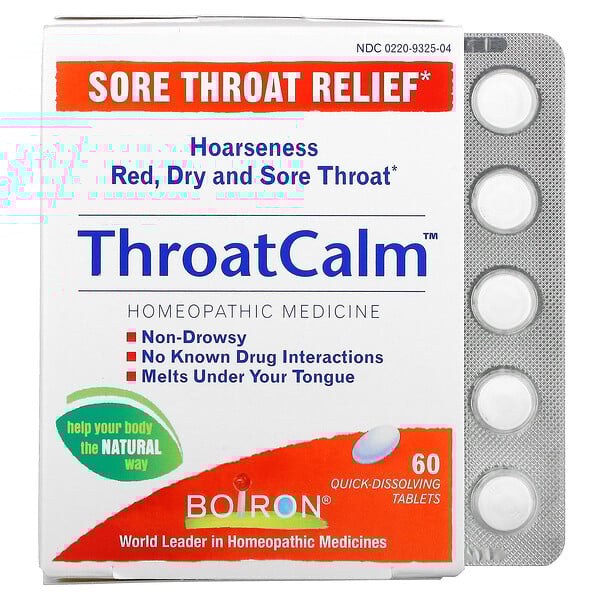Boiron, ThroatCalm, Sore Throat Relief, 60 QuickDissolving Tablets iHerb