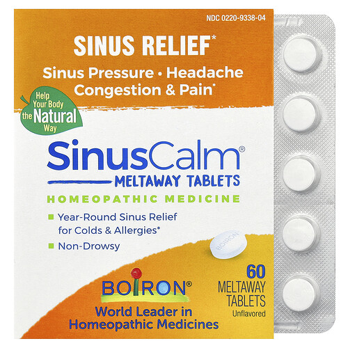 Boiron, SinusCalm®, Sinus Relief, Unflavored, 60 Meltaway Tablets