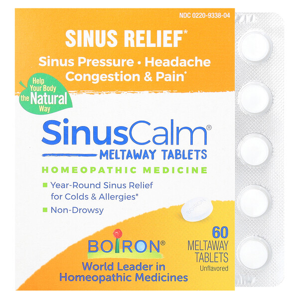Boiron SinusCalm®, Sinus Relief, Unflavored, 60 Meltaway Tablets
