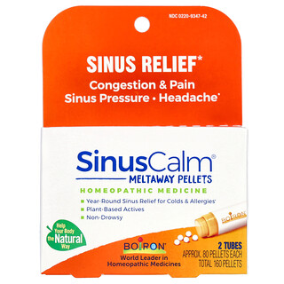 Boiron, SinusCalm®, Soulagement des sinus, 2 tubes, 80 granules chacun