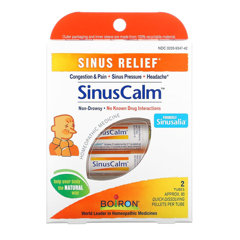 Boiron, SinusCalm, Sinus Relief, 2 Tubes, Approx. 80 Quick-Dissolving ...