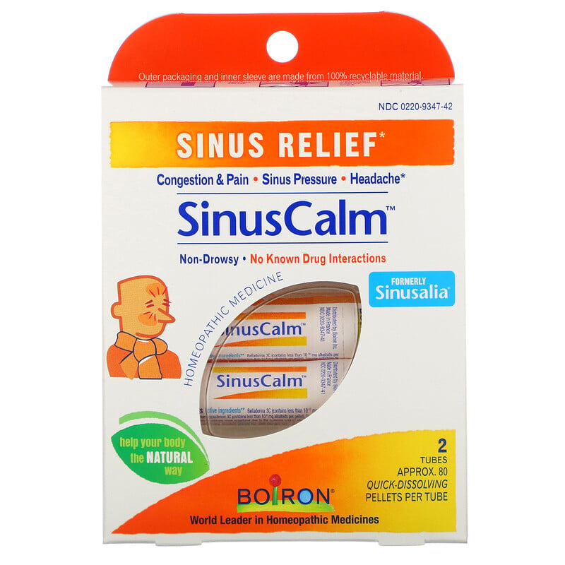 Boiron, SinusCalm Sinus Relief, 2 Tubes, Approx. 80 Quick-Dissolving ...