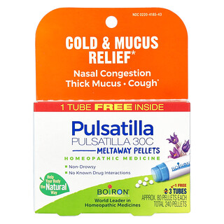 Boiron, Pulsatilla, Alivio para el resfriado y la mucosidad, Gránulos derretibles, 30C, 3 tubos, 80 gránulos cada uno