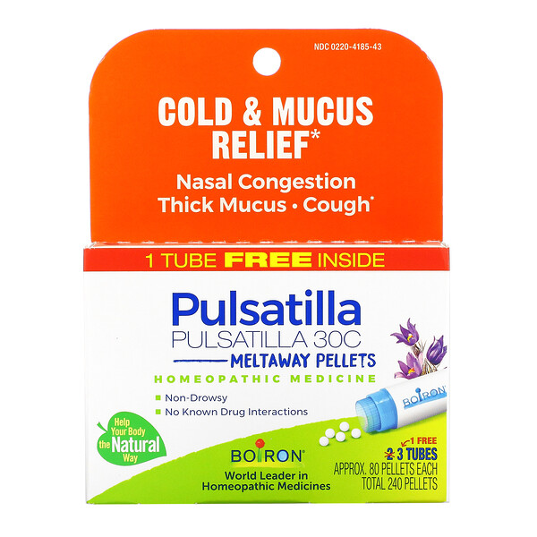 Boiron, Pulsatilla, Cold & Mucus Relief, Meltaway Pellets, 30C, 3 Tubes
