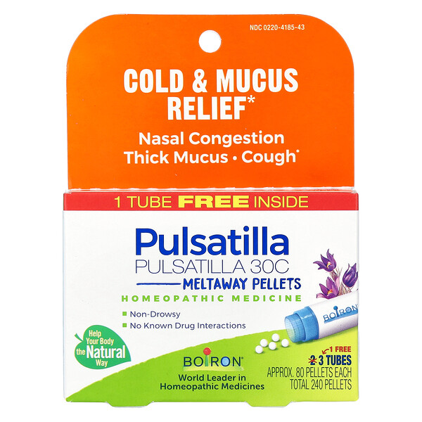 Boiron Pulsatilla, Meltaway Pellets, 30C, 3 Tubes, 80 Pellets Each