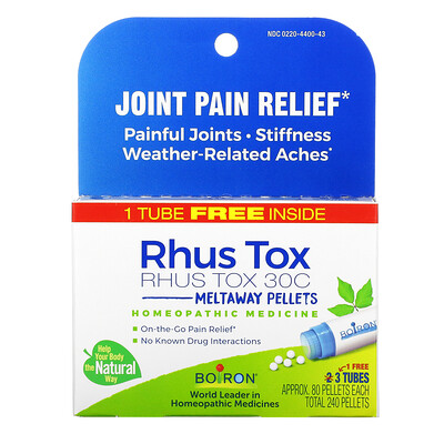 

Boiron Rhus Tox Joint Pain Relief Meltaway Pellets 30C 3 Tubes 80 Pellets Each