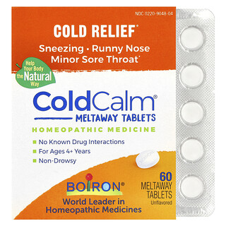 Boiron, ColdCalm®, Suplemento para el alivio del resfriado, De 4 años en adelante, Sin sabor, 60 comprimidos que se disuelven