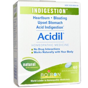 Boiron, Acidil, при кислотном несварении, 60 быстрорастворимых таблеток инструкция, применение, состав, противопоказания