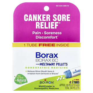 Boiron, Borax 6C, Meltaway Pellets, 3 Tubes, Approx. 80 Pellets Each