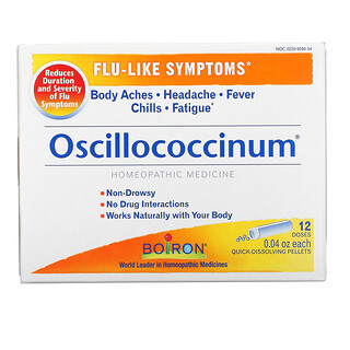 Boiron, Oscillococcinum، للأعراض المشابهة للإنفلونزا، 12 حبيبة سريعة الذوبان، 0.04 أونصة لكل حبيبة