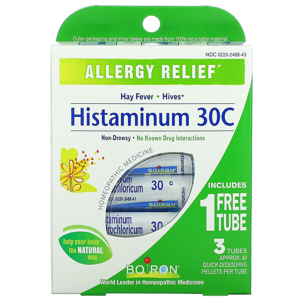 Histaminum 30C, Allergy Relief, 3 Tubes, Approx. 80 Quick-Dissolving Pellets Per Tube