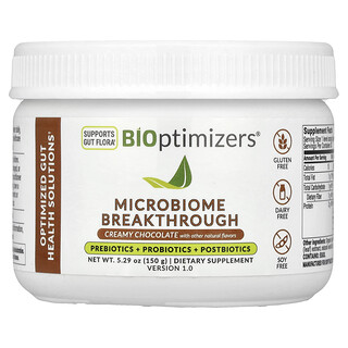 BIOptimizers, Microbiome Breakthrough, prebiotice + probiotice + postbiotice, ciocolată cremoasă, 5,29 oz (150 g)