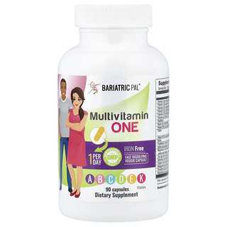 BariatricPal, Suplemento multivitamínico Uno, Sin hierro, 90 cápsulas
