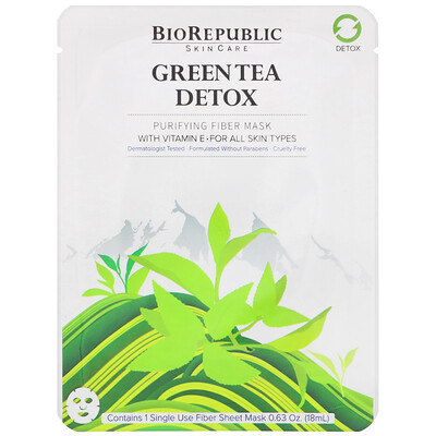 BioRepublic Skincare Green Tea Detox, Purifying Fiber Mask, 1 Sheet, 0.63 oz (18 ml)