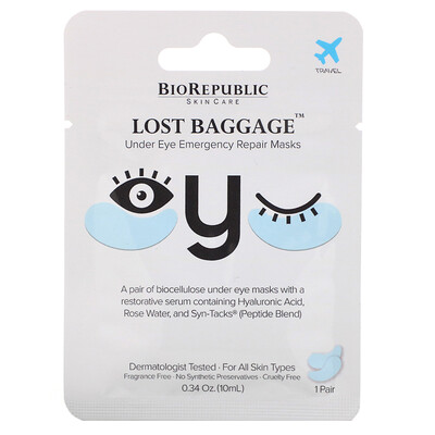 BioRepublic Skincare Lost Baggage, Under Eye Emergency Repair Masks, 1 Pair, 0.34 oz (10 ml)
