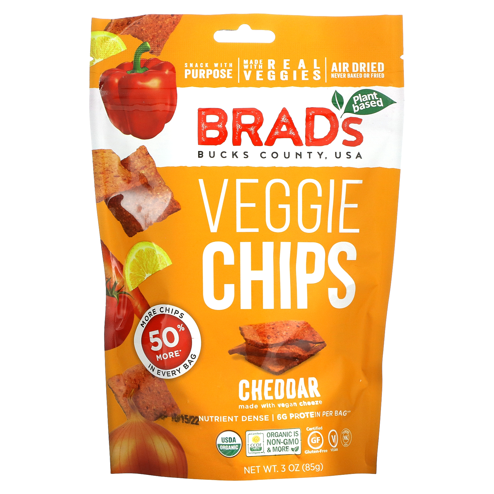 Brad's Plant Based, ベジチップス、チェダーチーズ、85g（3オンス）