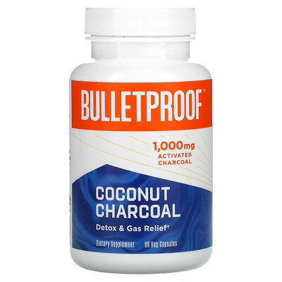 BulletProof кокосовый уголь средство для выведения токсинов и газов 1000 мг 90 вегетарианских капсул