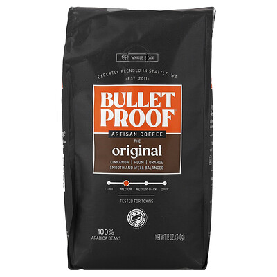 Product Image for BulletProof, Artisan Coffee, Whole Bean, Medium Roast, 12 oz (340 g)
