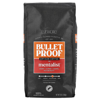 Product Image for BulletProof, Artisan Coffee, The Mentalist , Whole Bean, Medium-Dark Roast, 12 oz (340 g)