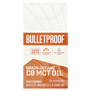 BulletProof, Brain Octane® C8 MCT-olje, 15 pakker, 15 ml (0,5 fl oz) per pakke