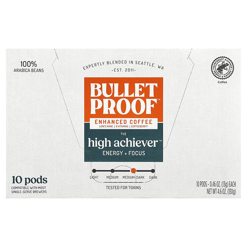 BulletProof, De High Achiever™ koffiepads, medium donker gebrand, 10 pads, 13 g per stuk