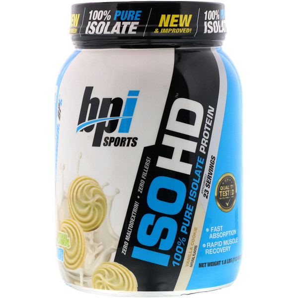 BPI Sports‏, ISO HD، بروتين نقي معزول بنسبة 100%، بنكهة بسكوت الفانيليا، 1,6 رطل (713 جم)