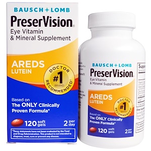 Bausch & Lomb PreserVision, AREDS Лютеин, витаминная и минеральная добавка для глаз, 120 мягких желатиновых капсул