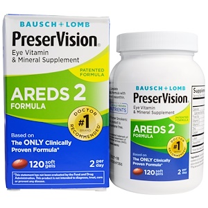 Bausch & Lomb PreserVision, AREDS 2 Formula, витамины и микроэлементы для глаз, 120 мягких капсул