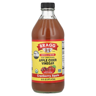 Bragg, Bio jablečný ocet s „matkou“, brusinkové jablko, 16 fl oz (473 ml)