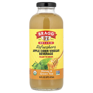 Bragg, Vinagre de sidra de manzana orgánica refrescante, Bebida, Miel y té verde, 473 ml (16 oz. líq.)