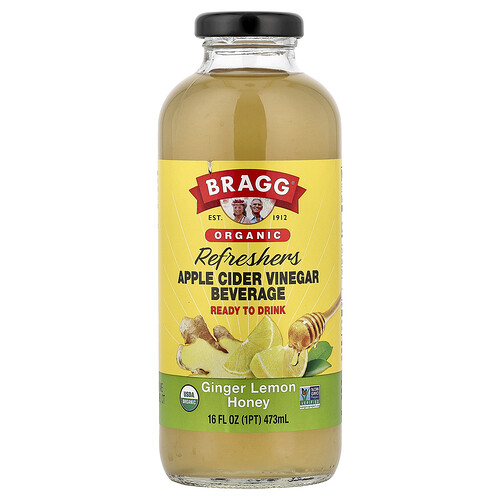 Bragg, Bio-Apfelessig-Erfrischungsgetränk, Ingwer-Zitronen-Honig, 47 3 ml