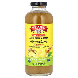 Bragg, Rinfrescanti all’aceto di mele biologico, prebiotico, zenzero, limone e miele, 473 ml