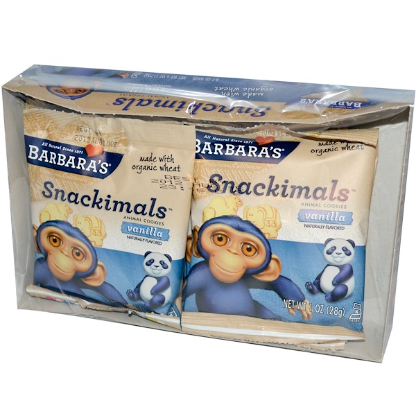 Barbara's Bakery, Snackimals, Печенье в форме животных, ваниль, 6 упаковок, 1 унция (28 г) каждая