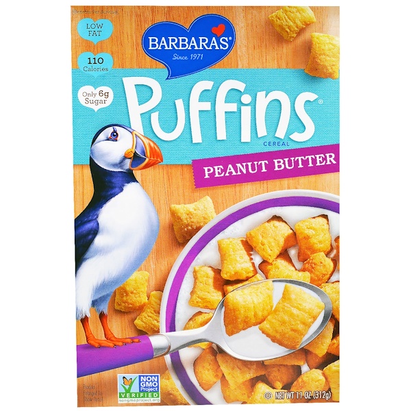 Barbara's Bakery, Puffins Cereal, арахисовое масло, 11 унций (312 г)