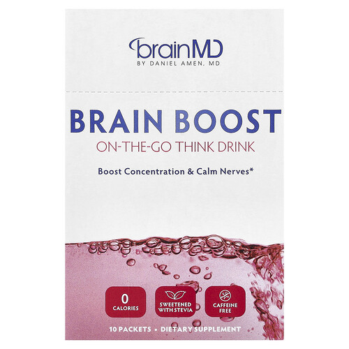 BrainMD, Brain Boost, Think Drink für unterwegs, koffeinfrei, 10 Päckchen