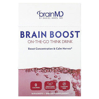 BrainMD, Brain Boost、On-The-Go Think Drink、カフェインフリー、10袋