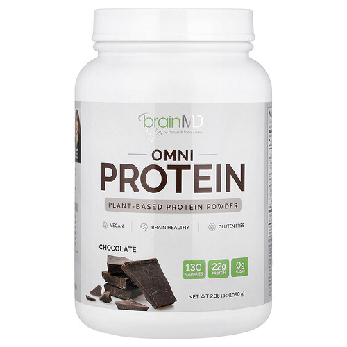 BrainMD, Omni Protein, Plant-Based Protein Powder, Chocolate, 2.38 lbs (1,080 g)