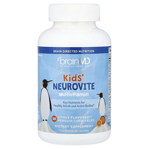 BrainMD, Kinder, Neurovite Multivitamin, Zitrus, 120 Pinguin-Kautabletten