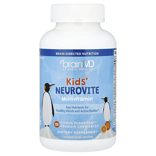 BrainMD, Crianças, Multivitamínico Neurovite, Cítricos, 120 Cápsulas Mastigáveis Pinguim