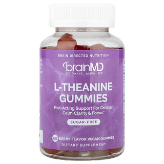 BrainMD, L-theanine Gummies, Berry , 60 Vegan Gummies (100 mg per Gummy)
