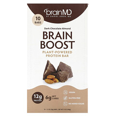 Brain Boost, протеїновий батончик рослинного походження, чорний шоколад із мигдалем, 10 батончиків по 50 г (1,5 унції)