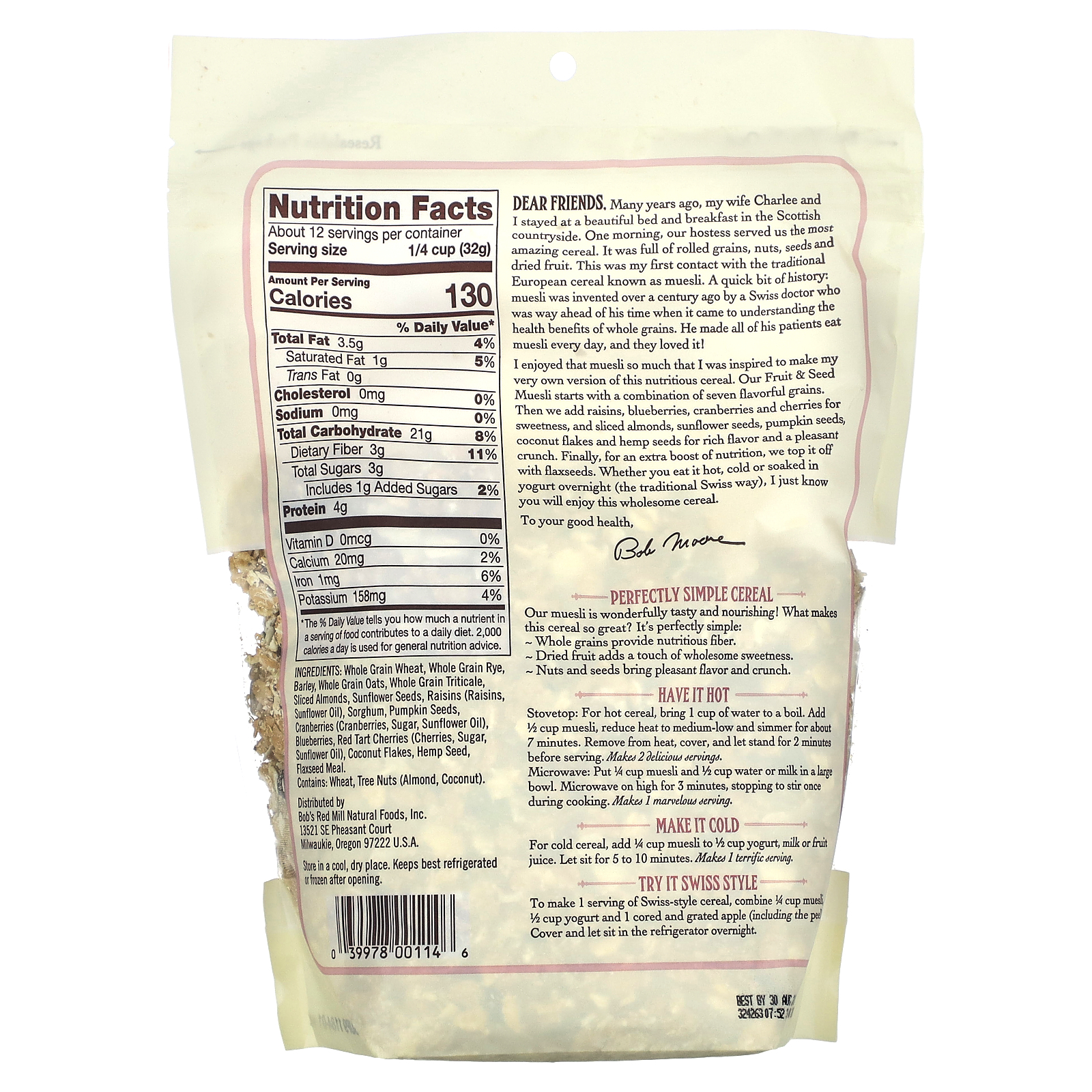 Bob's Red Mill, Muesli, Fruit & Seed, 14 oz (397 g)