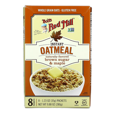 Bob's Red Mill Instant Oatmeal Packets, Brown Sugar & Maple, 8 Packets, 1.23 oz (35 g) Each