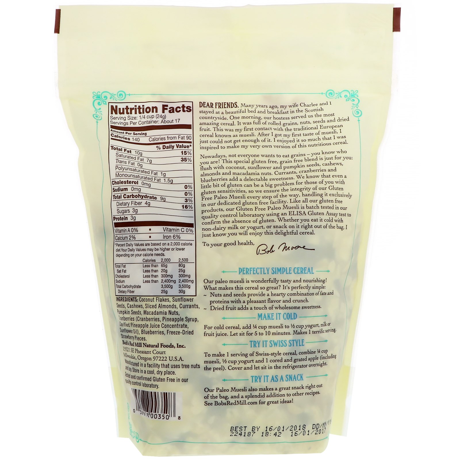 Bob's Red Mill, Muesli, Paleo Style, Gluten Free, 14 oz (397 g) iHerb