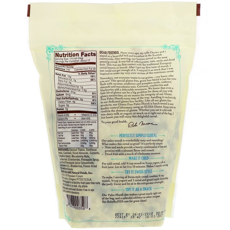 Bob's Red Mill, Muesli, Paleo Style, Gluten Free, 14 oz (397 g) iHerb