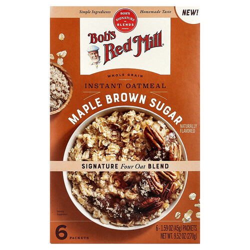 Bob's Red Mill Instant Oatmeal, Whole Grain, Maple Brown Sugar, 6 Packets, 1.59 oz (45 g) Each