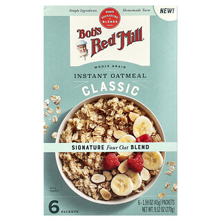 Bob's Red Mill, Instant Oatmeal, Whole Grain, Classic, Instant-Haferflocken, Vollkorn, klassisch, 6 Päckchen, je 45 g (1,59 oz.).